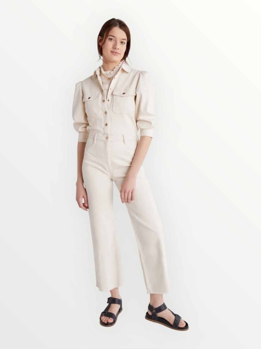 NWT DL1961 Ecru Freja Wide Leg Jumpsuit Size XS